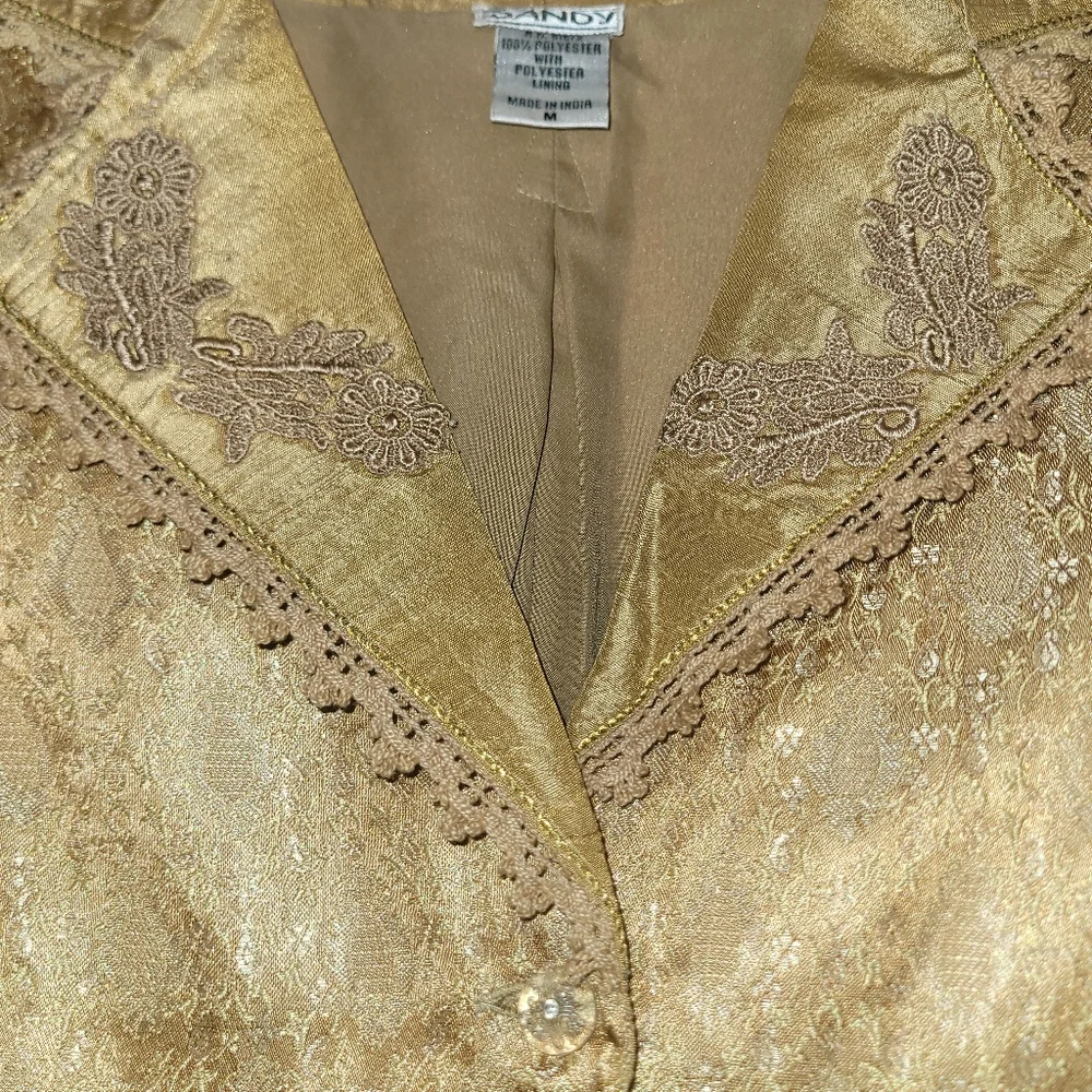 NWT Sandy Starkman Victorian Polyester Brocade Peplum Jacket Gold Womens Med - Picture 10 of 10